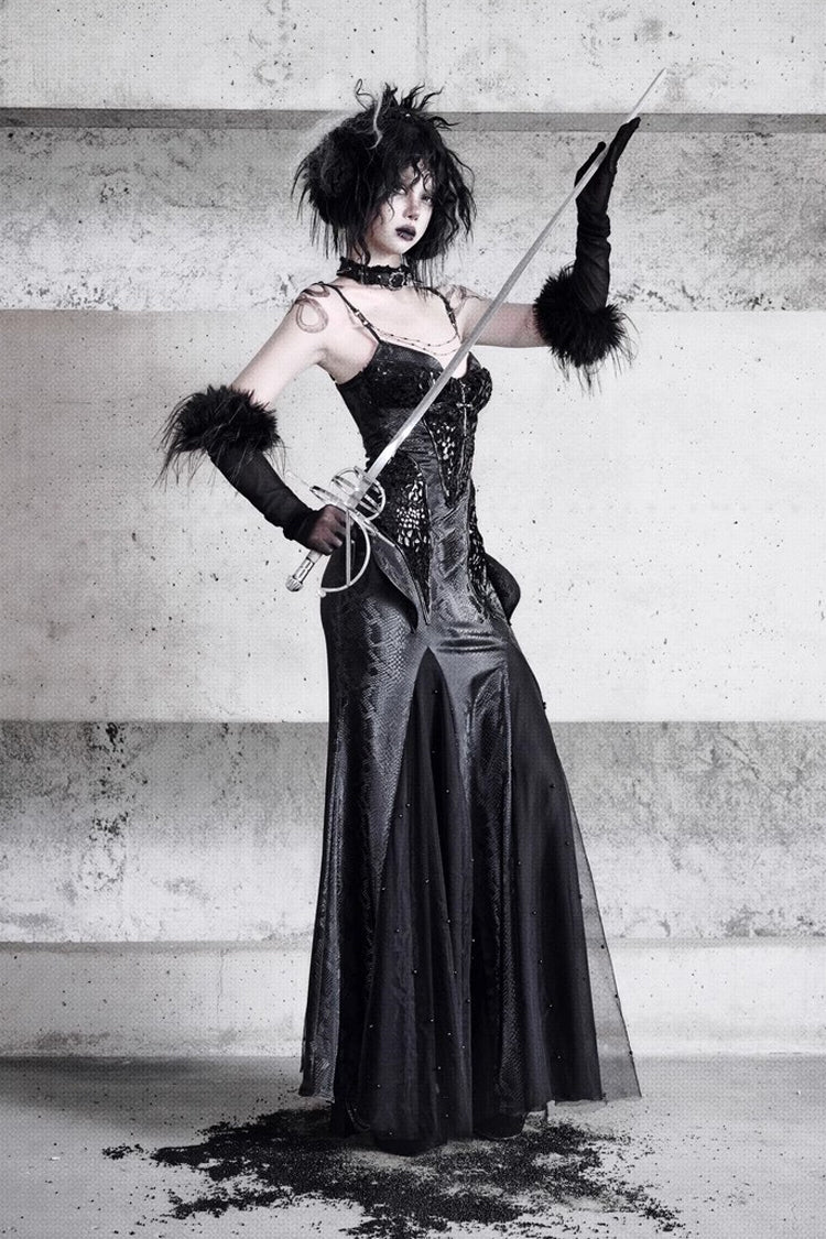 Black Snake Eye Shadow Sleeveless Print Stitching Slim Gothic Lolita Jsk Dress