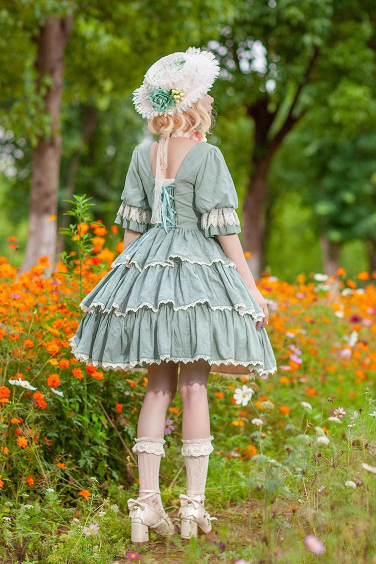 Tulip Print Embroidery Short Sleeves Multi-layer Sweet Elegant Lolita Jsk Dress 3 Colors