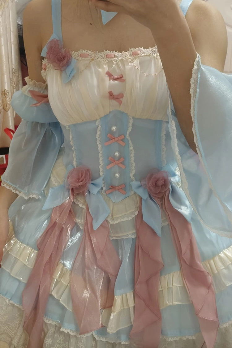 Blue Heartbeat Multi-Layered Ruffle Bowknot Lace Sweet Princess Lolita Jsk Dress