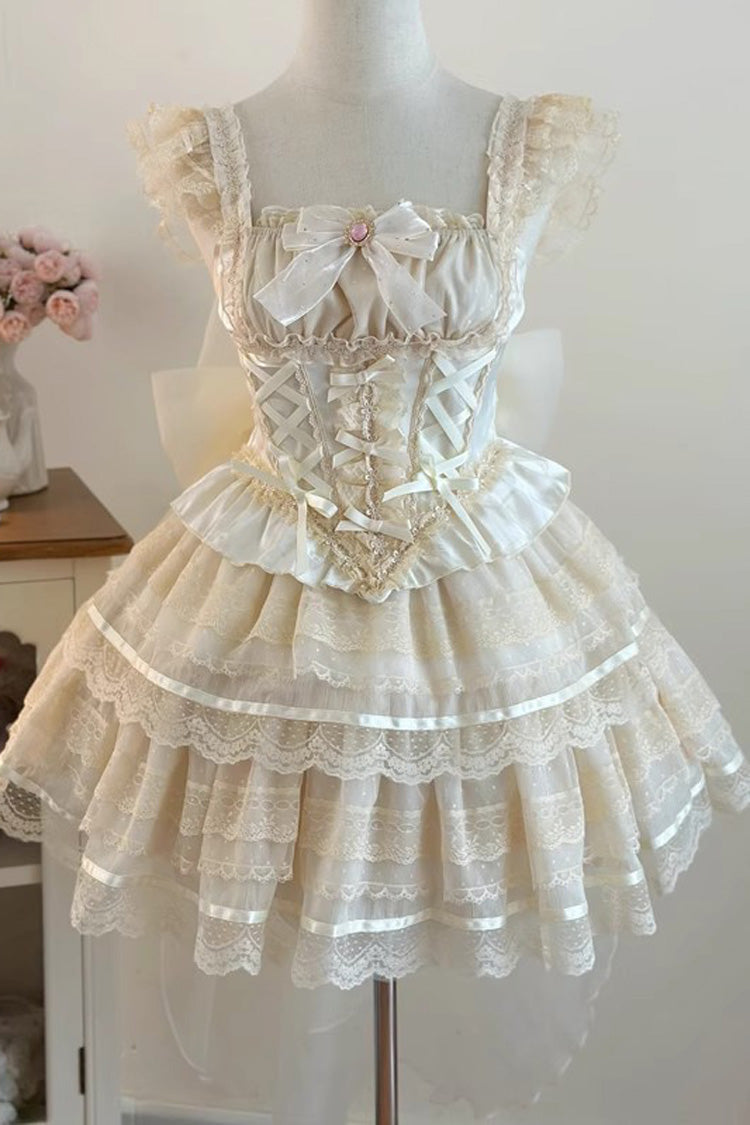 Apricot Girl Love Double-Layered Bowknot Lace Sweet Ballet Lolita Skirt Set