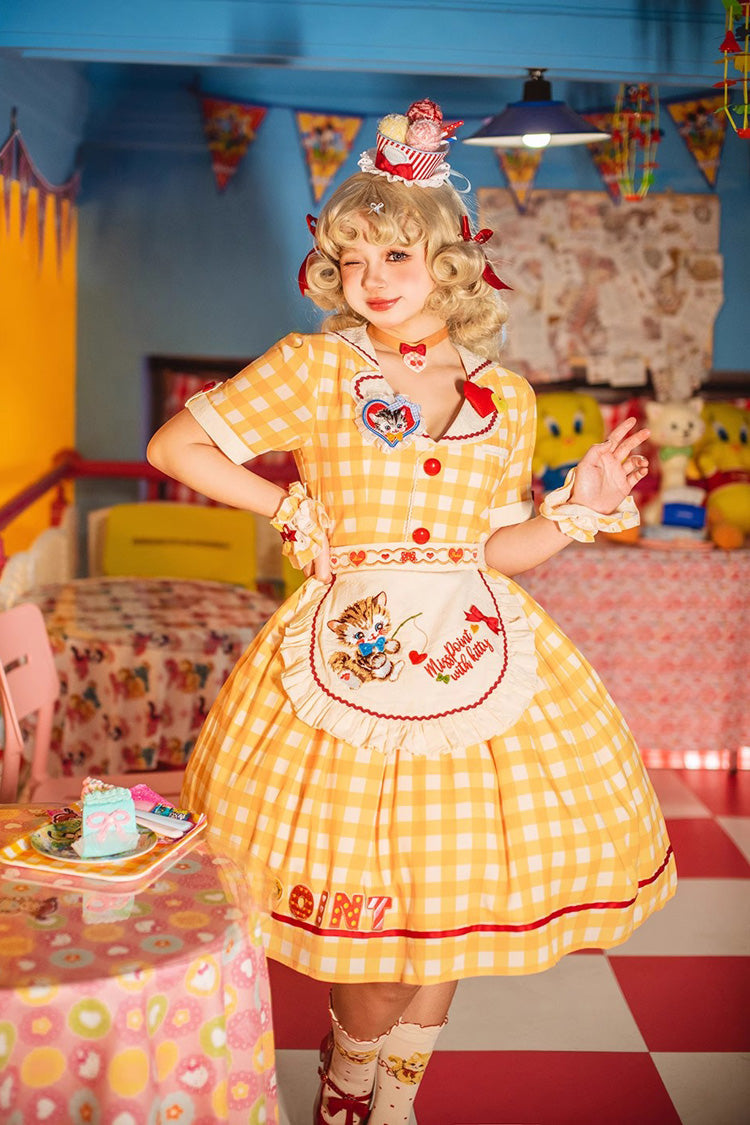 Sweetheart Cat Short Sleeves Print Embroidery Sweet Lolita Dress 3 Colors