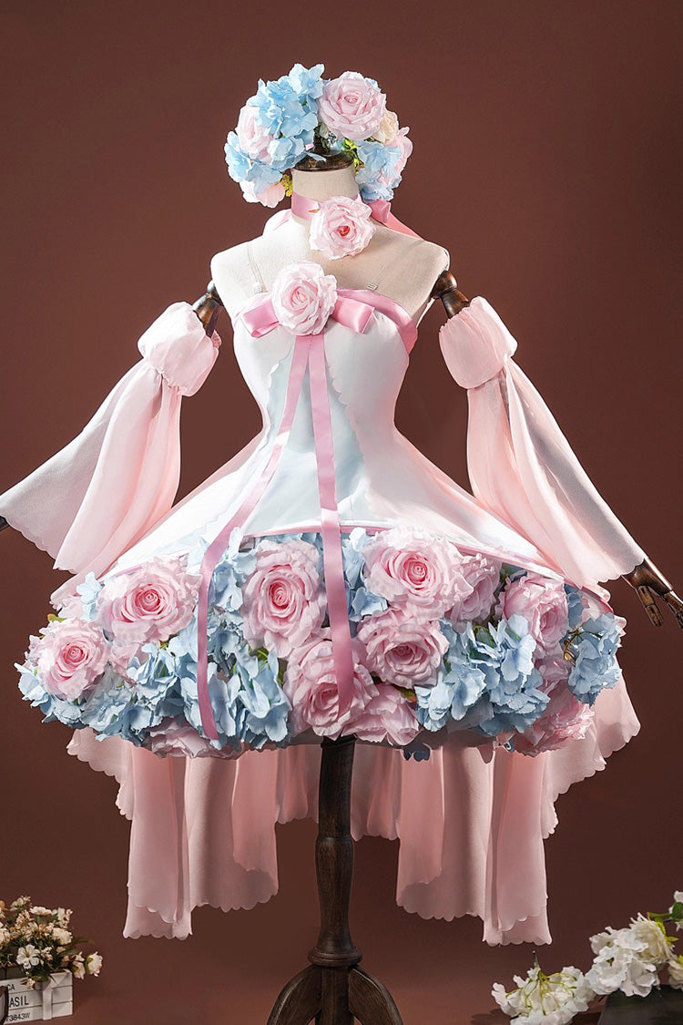 Pink Cardcaptor Sakura Sleeveless Bowknot Flower Fairy Sweet Anime Cosplay Lolita Jsk Dress Set