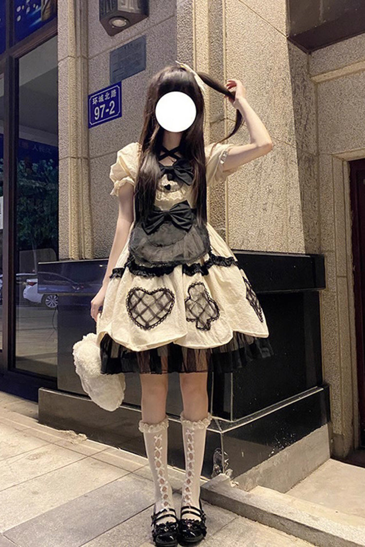Ivory Short Sleeves Multi-layer Ruffle Bowknot Sweet Princess Lolita Dress