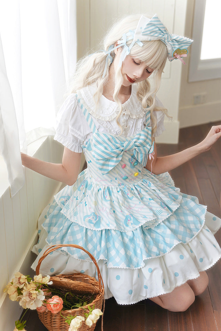 Blue Miku Sleeveless Triple-Layered Print Bowknot Sweet Lolita Jsk Dress