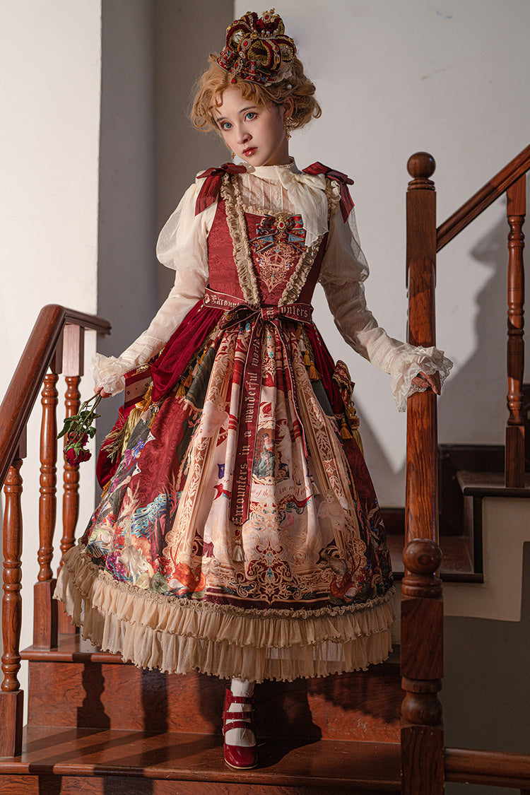 Red Kaleidoscope of Dreams Sleeveless Double-Layered Print Embroidery Bowknot Classic Vintage Gorgeous Lolita Jsk Dress