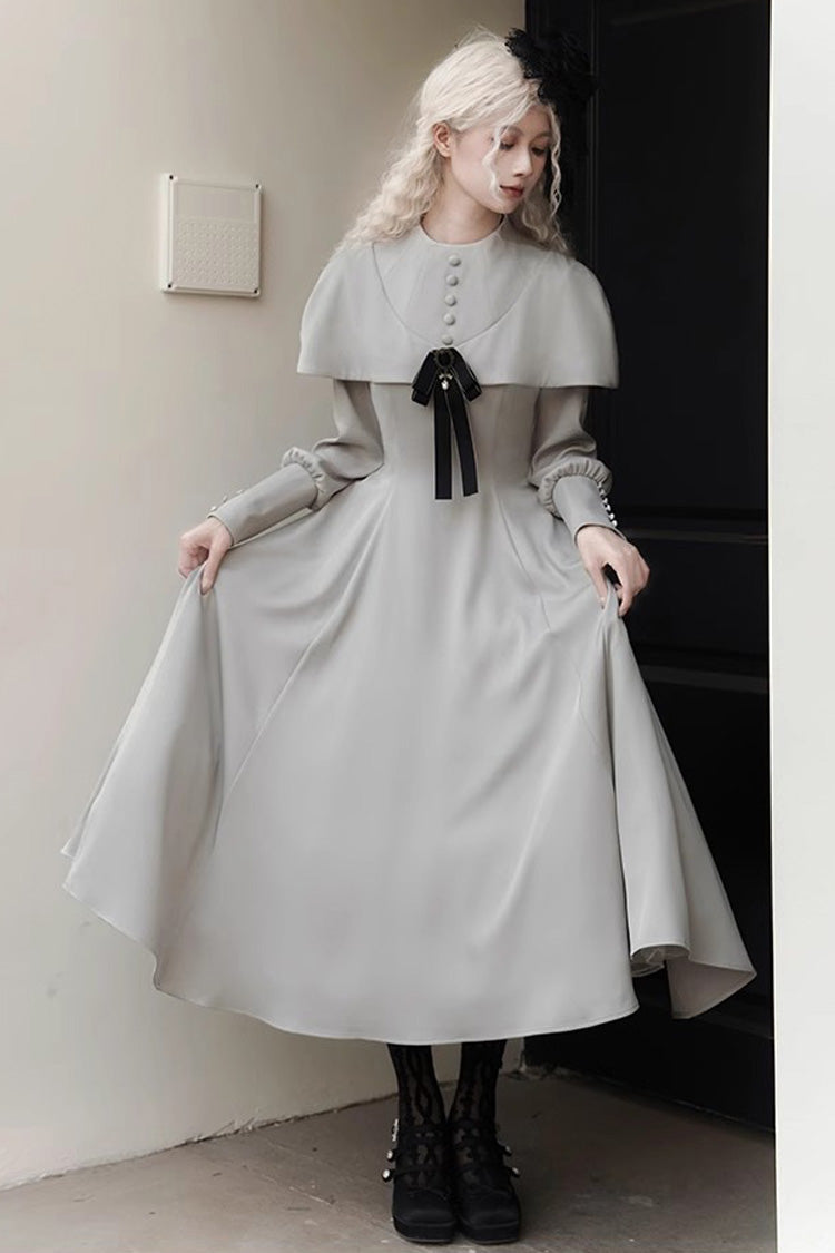 Grey Thirteenth Evening Long Sleeves Slim Gothic Elegant Lolita Dress