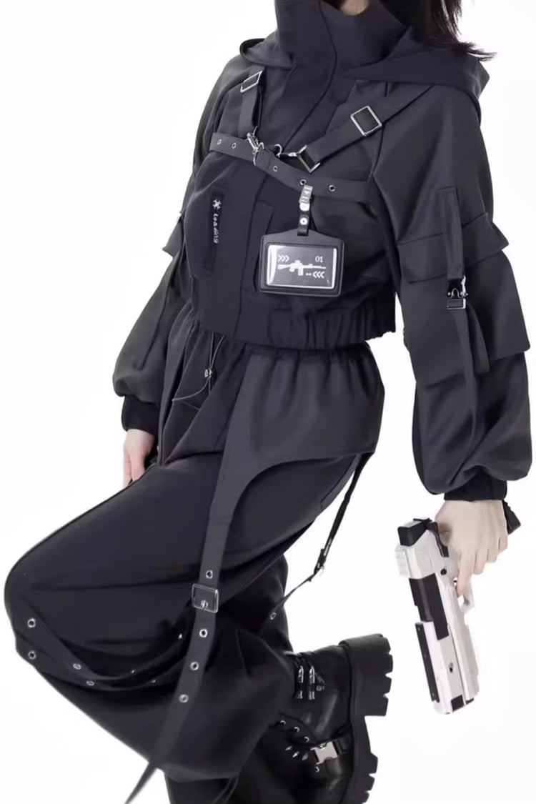 Black Retrograde Orbit Long Sleeves Gothic Ouji Lolita Short Coat and Pnats Set