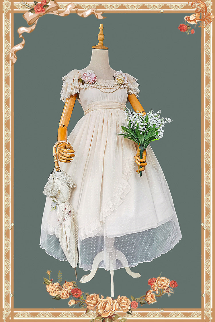 Apricot Moon goddess *Mediana* Polka Dot Print Ruffle Bowknot Asymmetric Sweet Elegant Lolita Dress