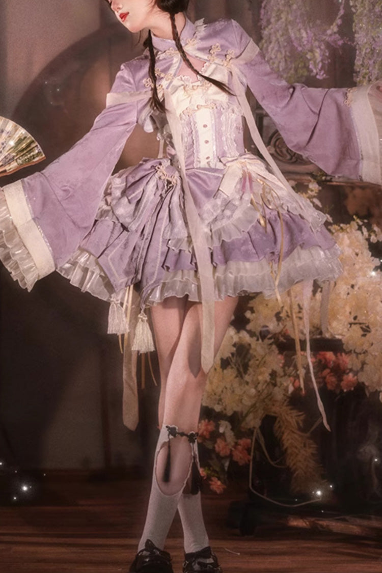 Purple White Pear Dream Multi-layer Ruffle Lace Sweet Chinese Style Princess Lolita Jsk Dress