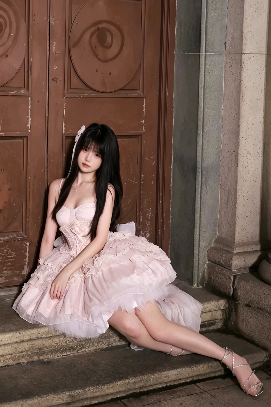 Pink Strapless Multi-Layered Ruffled Flower Corset Sweet Princess Ballet Lolita JSK Dress