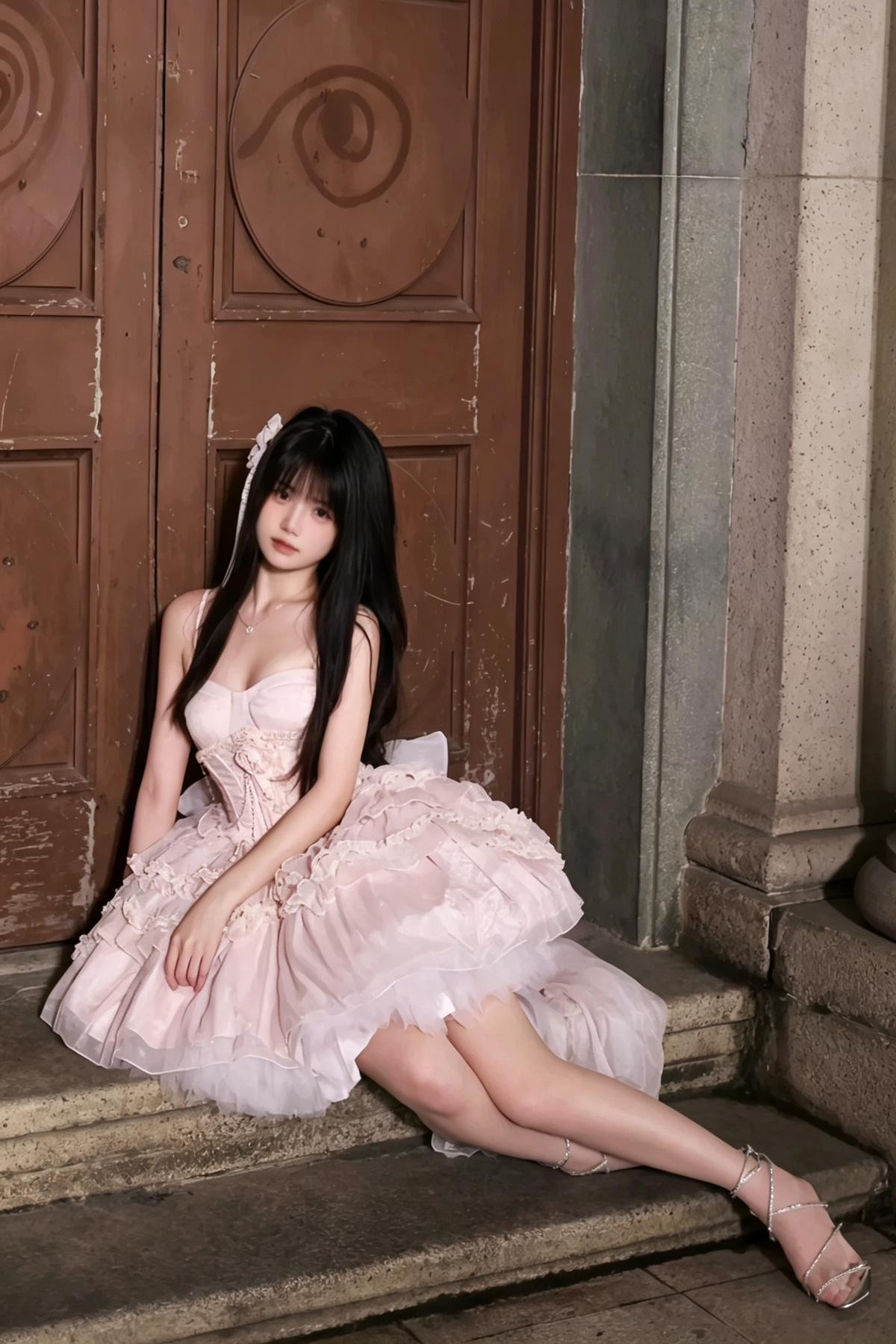 Pink Strapless Multi-Layered Ruffled Flower Corset Sweet Princess Ballet Lolita JSK Dress