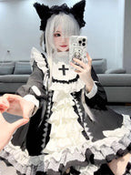 Black and White Goth Nun Style Lolita Dress Tutu Ruffle Cross