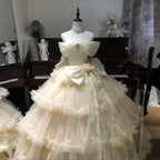 Hime Lolita Tea Party Fashion Off Shoulder Apricot Floral Gown Mitzvah French Tutu Dress Princess Dress