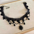 Dark Gothic Vintage Lolita Lace Necklace Black Chain Choke Halloween