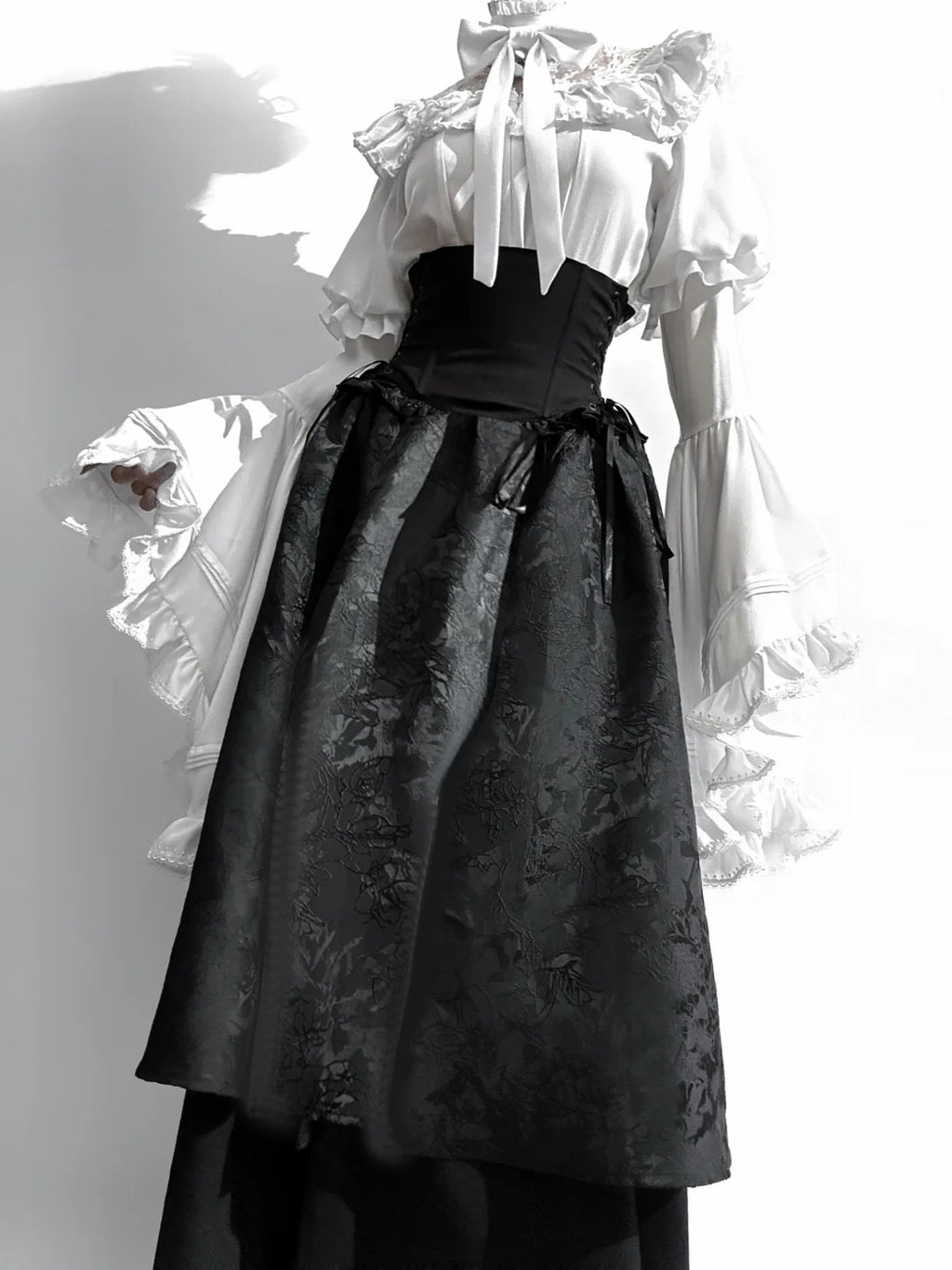 Gothic Lolita Christmas Clothing Black and Red Goth Long Dress Shirt Sleeve Skirt OP