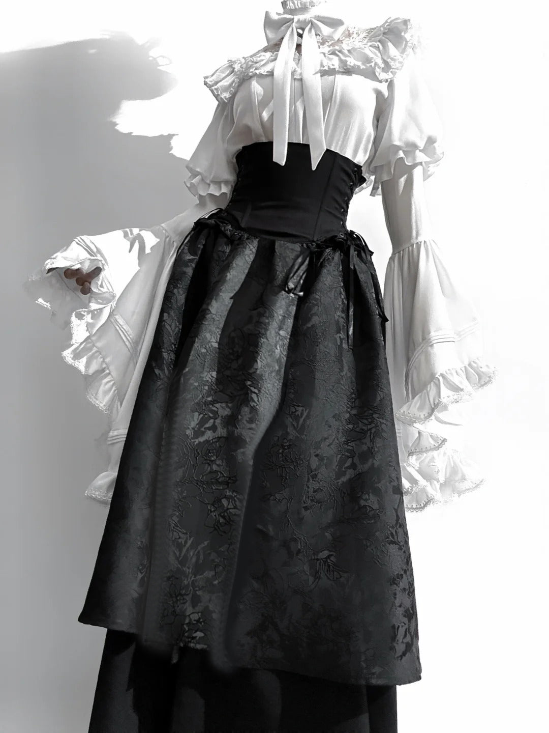Gothic Lolita Christmas Clothing Black and Red Goth Long Dress Shirt Sleeve Skirt OP