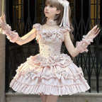 Gradual Change Hime Pink Lolita Tea Party Fashion Lavender Bow Ruffled Dress