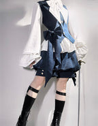 Ouji Fashion Lolita Gothic Sapphire Blue Vintage Cute Cool Jacket Lolita Rabbit Ears Prince Set