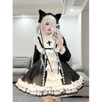 Black and White Goth Nun Style Lolita Dress Tutu Ruffle Cross