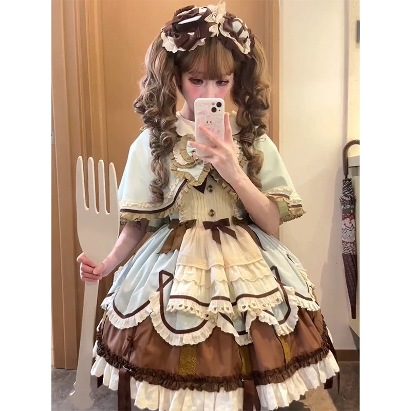 Mint Chocolate Sweet Girl Doll Tea Party Fashion Dramatic Ruffle Cake Dress