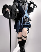Ouji Fashion Lolita Gothic Sapphire Blue Vintage Cute Cool Jacket Lolita Rabbit Ears Prince Set