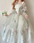 Tea Party Fashion Hime Secret Realm Fairy Elegant Lolita Flower Dress Light Green Princess Wedding Dress