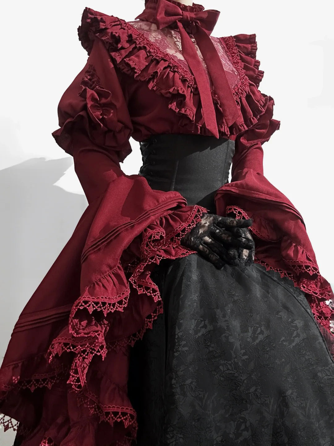 Gothic Lolita Christmas Clothing Black and Red Goth Long Dress Shirt Sleeve Skirt OP