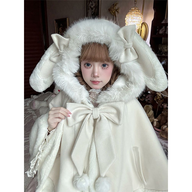 [Pre]Lolita Coat Cape White Cute Strap Shoulder Winter Daily Outfit