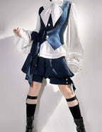 Ouji Fashion Lolita Gothic Sapphire Blue Vintage Cute Cool Jacket Lolita Rabbit Ears Prince Set