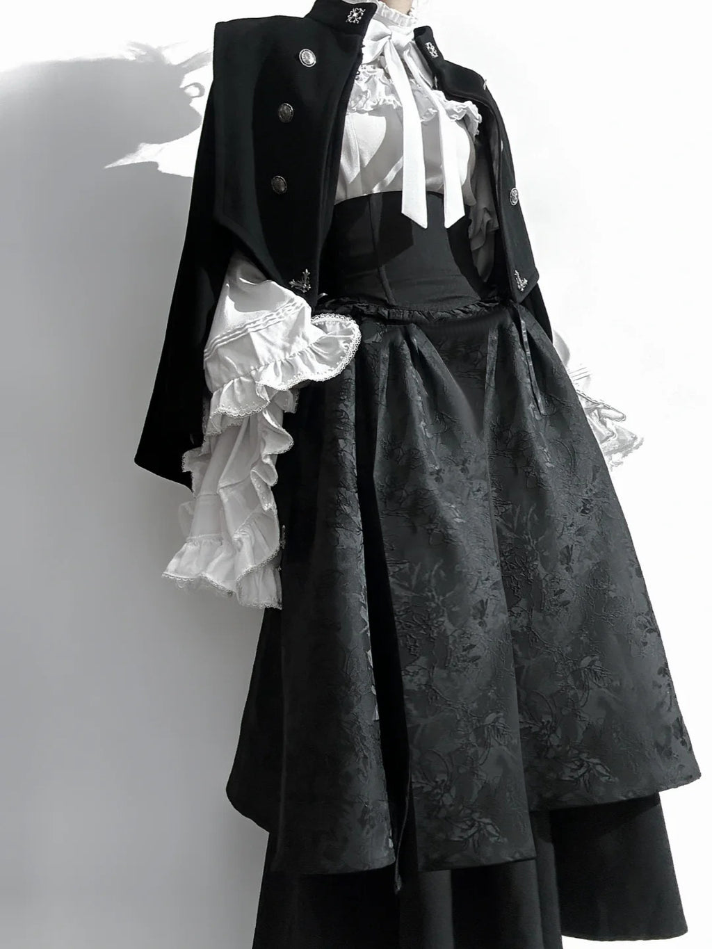 Gothic Lolita Christmas Clothing Black and Red Goth Long Dress Shirt Sleeve Skirt OP