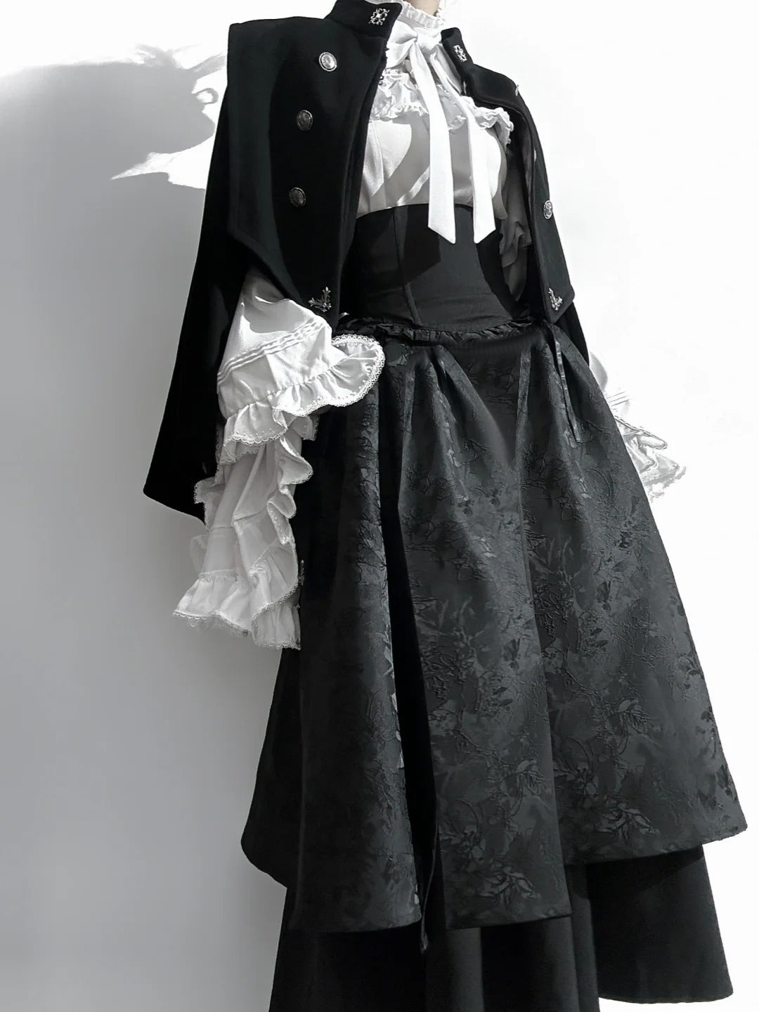 Gothic Lolita Christmas Clothing Black and Red Goth Long Dress Shirt Sleeve Skirt OP