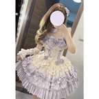 Gradual Change Hime Lolita Purple Tea Party Fashion Lavender Bow Ruffled Dress