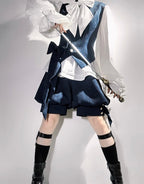 Ouji Fashion Lolita Gothic Sapphire Blue Vintage Cute Cool Jacket Lolita Rabbit Ears Prince Set