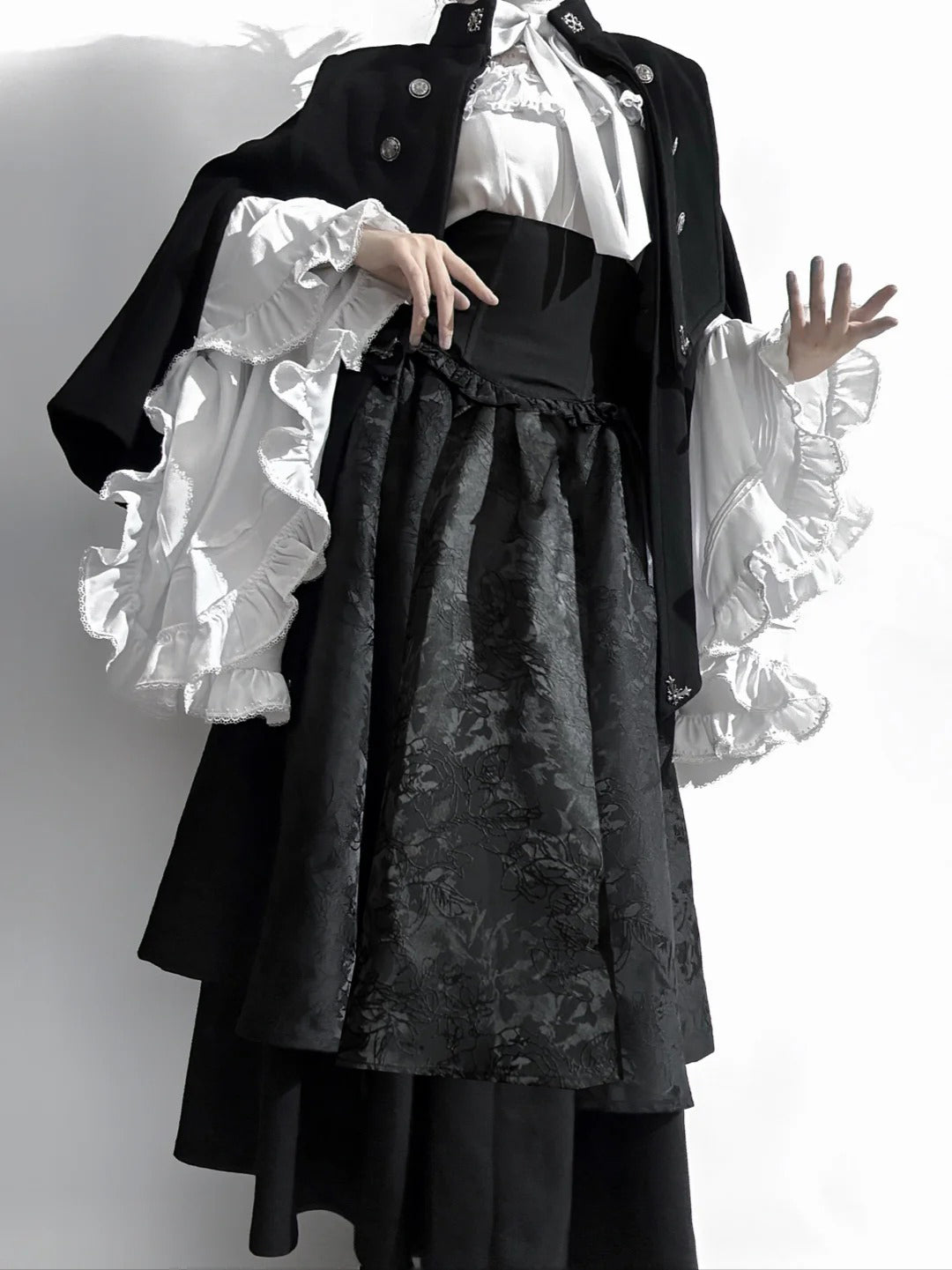 Gothic Lolita Christmas Clothing Black and Red Goth Long Dress Shirt Sleeve Skirt OP