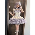 Gradual Change Hime Lolita Purple Tea Party Fashion Lavender Bow Ruffled Dress