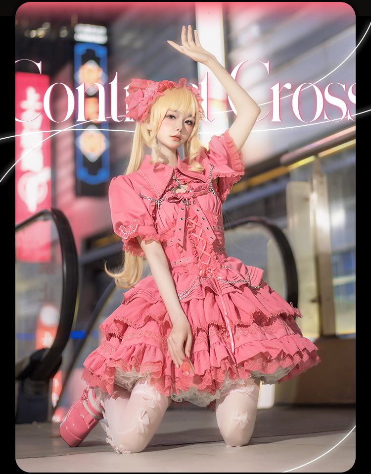 Punk Lolita Jirai Kei Fashion Punk Goth Lolita and Elegant Lolita Short Ruffles Dress