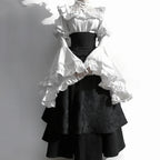 Gothic Lolita Christmas Clothing Black and Red Goth Long Dress Shirt Sleeve Skirt OP