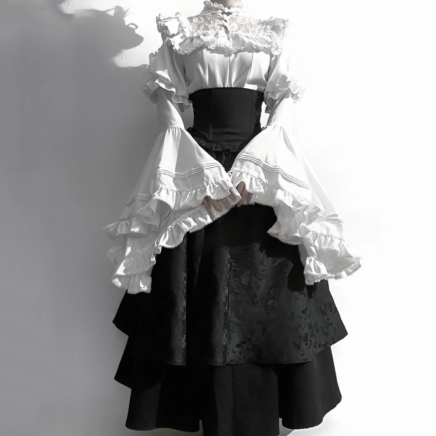 Gothic Lolita Christmas Clothing Black and Red Goth Long Dress Shirt Sleeve Skirt OP