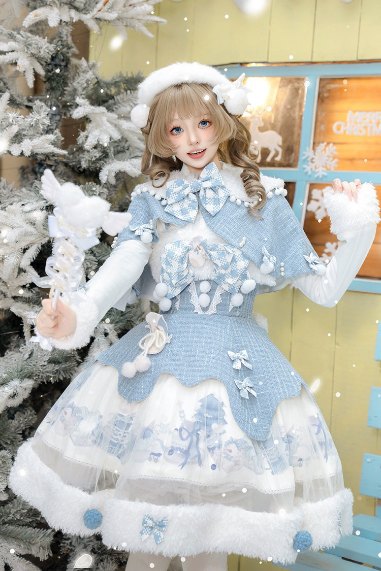 Light Blue Rolling Snowballs Printed Bow Sweet Lolita Jsk Dress Set