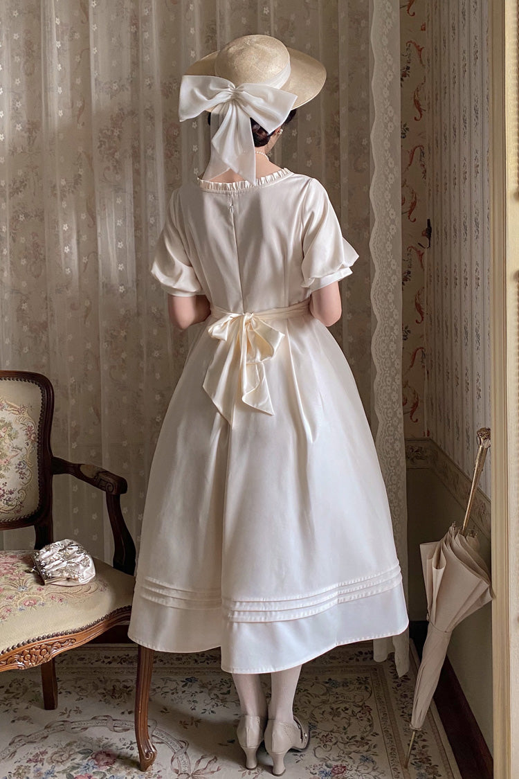 Apricot Random Thoughts Square Collar Short Sleeves Ruffle Classic Vintage Elegant Lolita Dress
