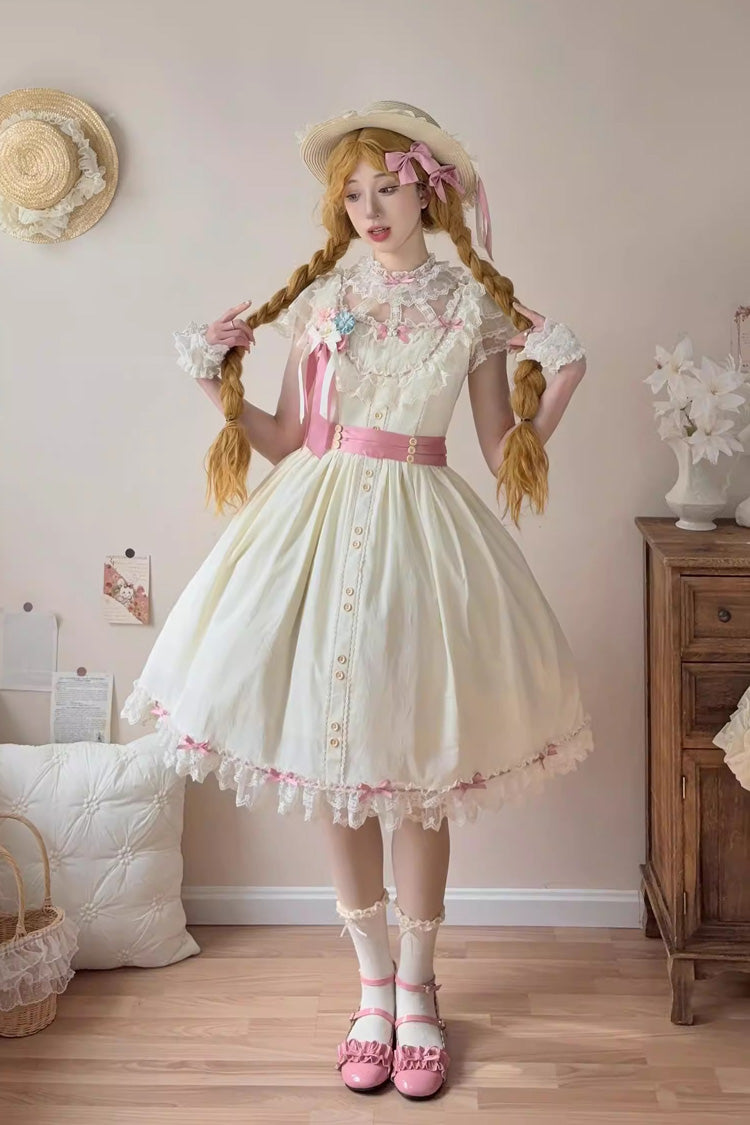 Yellow Sakura's Spring Resonance Sleeveless Ruffled Bow Sweet Lolita Jsk Dress (Short Version)