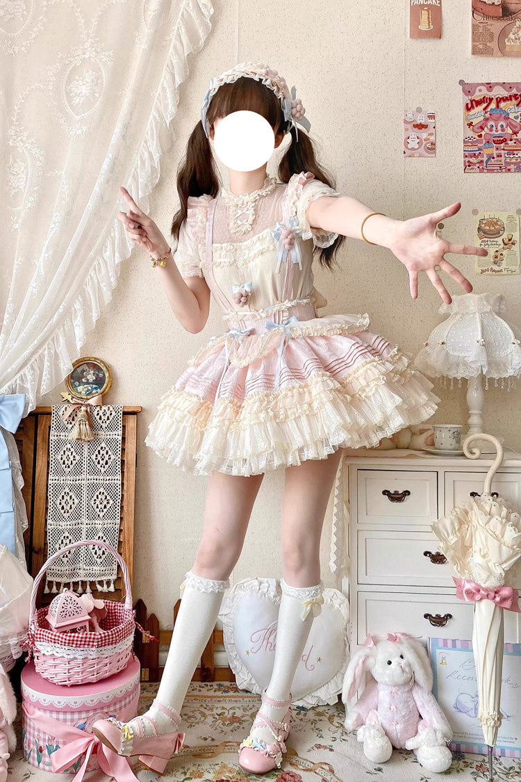 Grape Crunchies Sleeveless Multi-Layered Ruffled Bow Lace Sweet Lolita Strap Dress 2 Colors