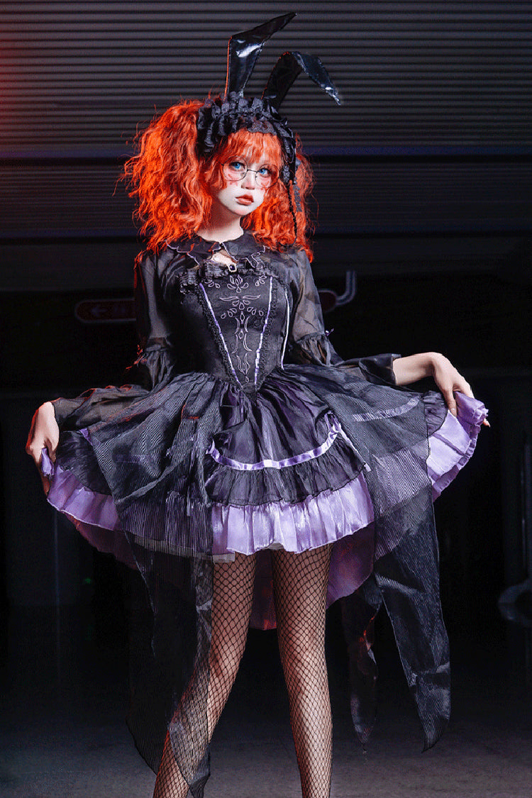 Black/Purple Devil Girl Print Ruffle Embroidery Gothic Lolita Jsk Dress