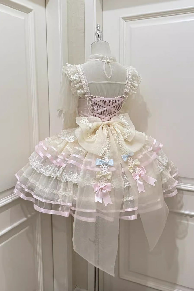 Pink Butterfly Heart Ballet Triple-Layered Ruffle Bowknot Lace Sweet Ballet Lolita Jsk Dress