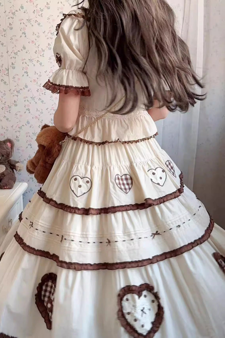 Ivory Lovely Heart Triple-Layered Ruffle Embroidery Bowknot Sweet Elegant Lolita Skirt