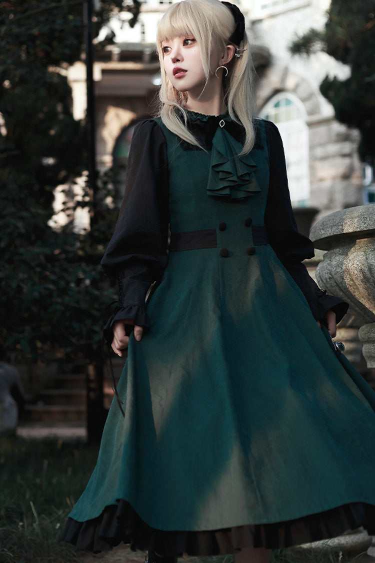 Green Potions School Long Sleeves Ruffle Bowknot Sweet Elegant Lolita Dress Two-piece Set