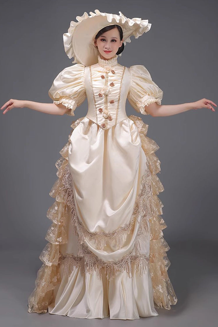 European Style Long Sleeves Multi-layer Ruffle Classic Elegant Princess Victorian Dress 3 Colors