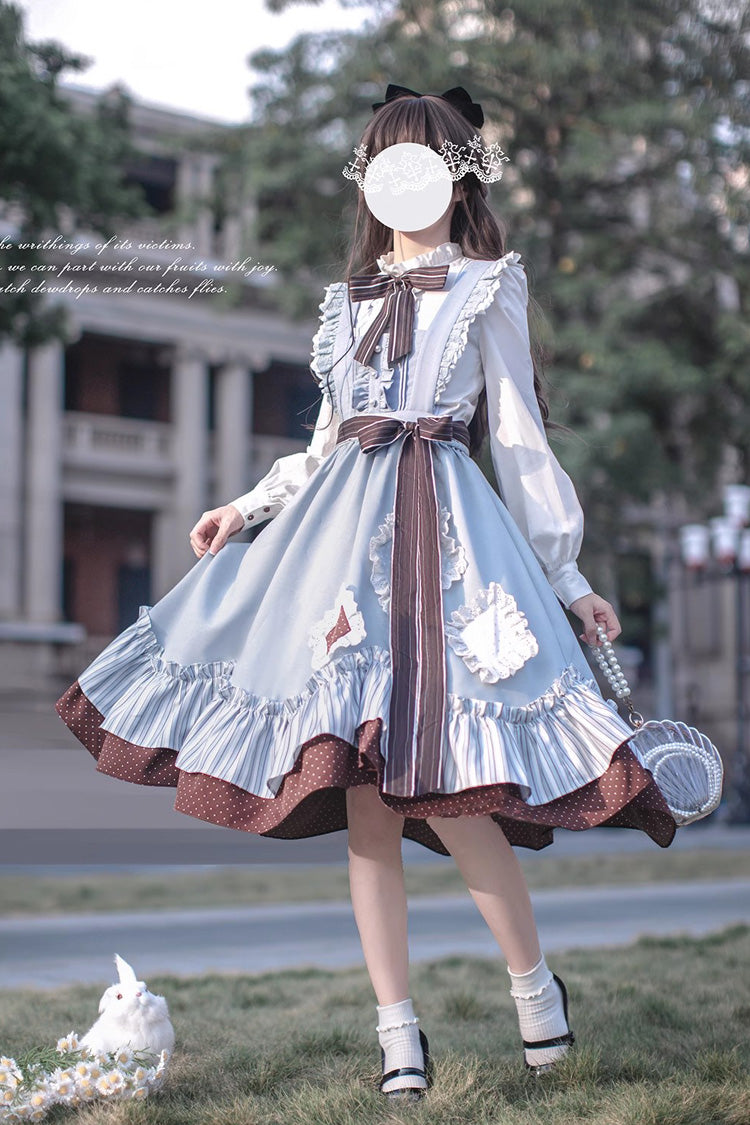 Blue/Brown Magic Vocal Club Ruffle Bowknot Sweet College Style Elegant Lolita Jsk Dress