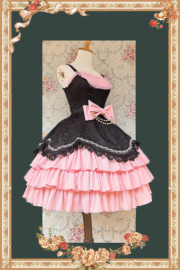 Pearl Box Sleeveless Triple-Layered Bowknot Lace Slim Pearl Sweet Elegant Lolita Jsk Dress 3 Colors