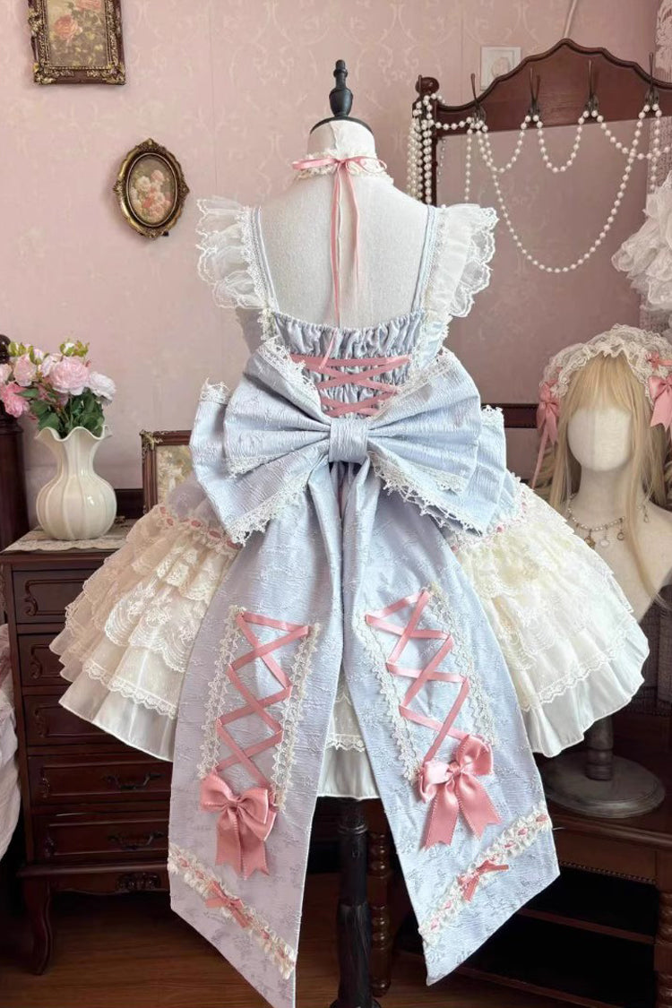 Blue Rose Canticle Sleeveless Multi-Layered Bowknot Lace Lace-Up Pearl Ballet Sweet Lolita Jsk Dress
